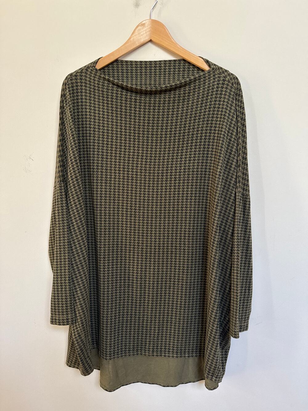 bryn Walker Dimitri Nocola Houndstooth Tunic Top Olive Green Black Large